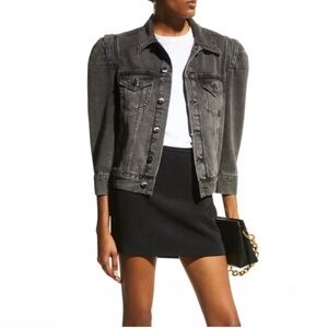 Frame Rosette Sleeve Denim Jacket - black, size S - like new